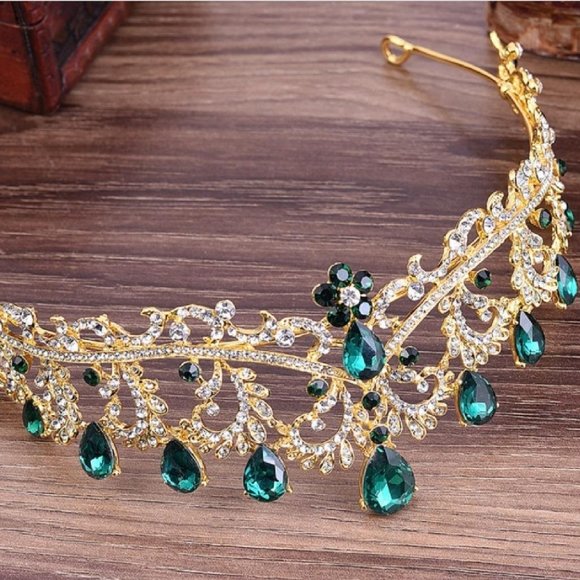 Quinceanera sweet 15 16 prom pageant tiara crown Green Austrian crystal … - Picture 2 of 5